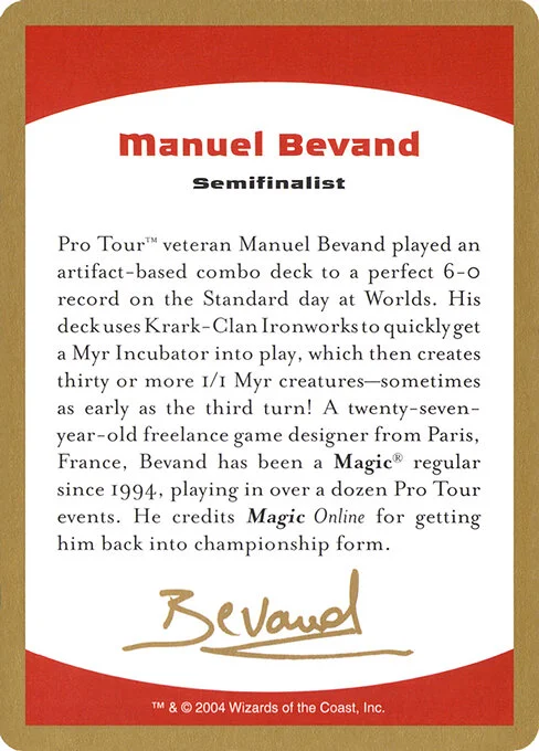 Manuel Bevand Bio, carta Magic di tipo Card