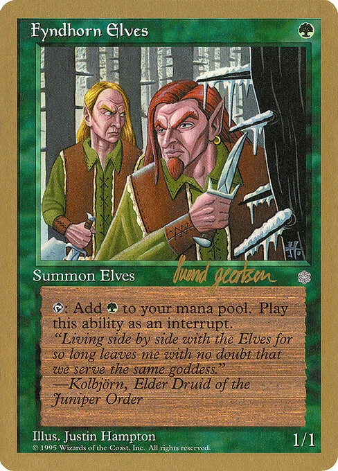 Fyndhorn Elves, carta Magic di tipo Creature — Elf Druid illustrata da Justin Hampton