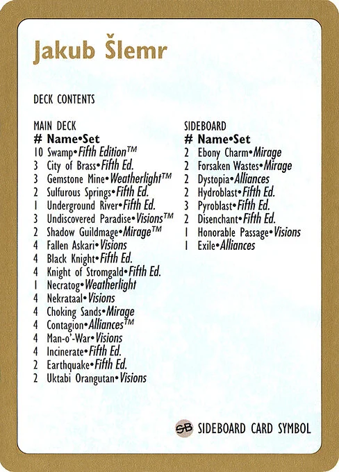 Jakub Šlemr Decklist, carta Magic di tipo Card