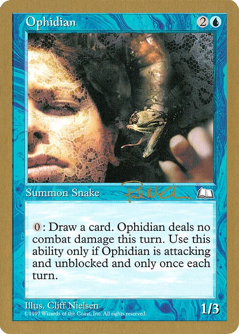 Ophidian, carta Magic di tipo Creature — Snake illustrata da Cliff Nielsen