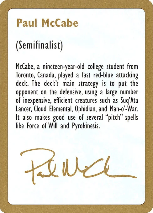 Paul McCabe Bio, carta Magic di tipo Card