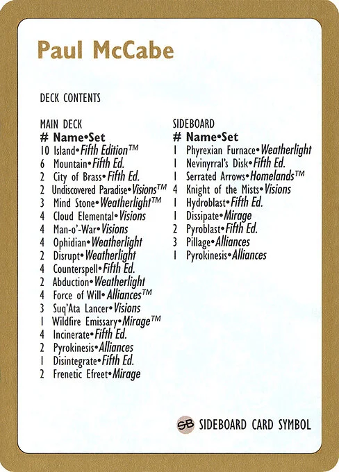 Paul McCabe Decklist, carta Magic di tipo Card