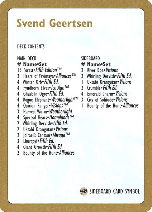 Svend Geertsen Decklist, carta Magic di tipo Card