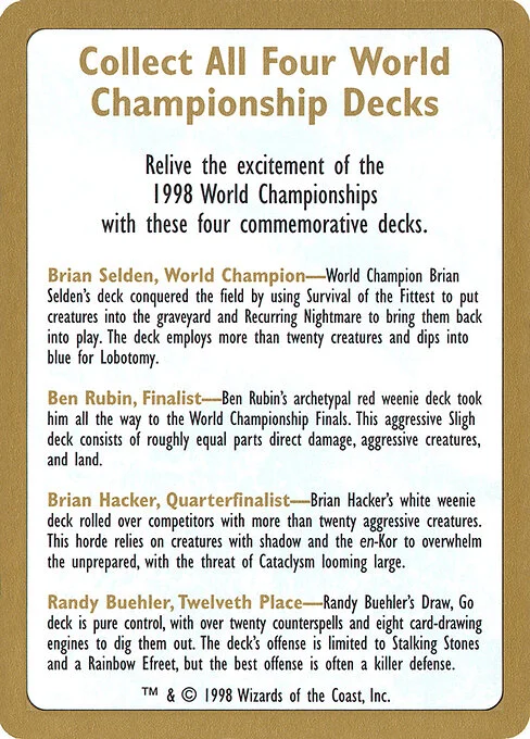 1998 World Championships Ad, carta Magic di tipo Card