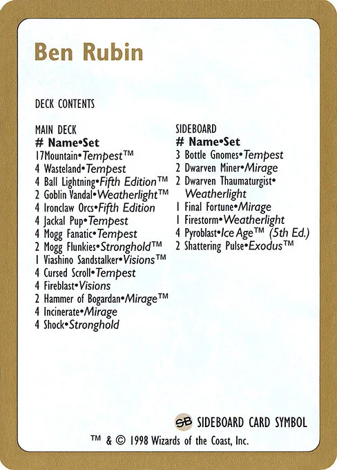 Ben Rubin Decklist, carta Magic di tipo Card