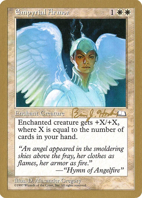 Empyrial Armor, carta Magic di tipo Enchantment — Aura illustrata da D. Alexander Gregory
