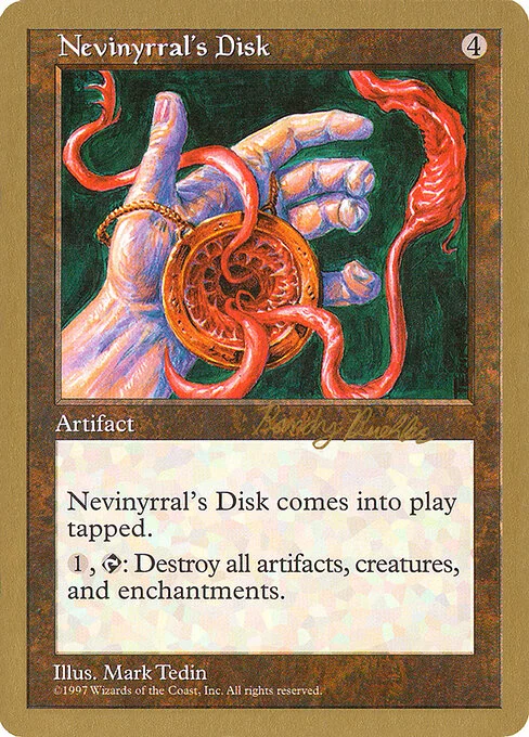 Nevinyrral's Disk, carta Magic di tipo Artifact illustrata da Mark Tedin