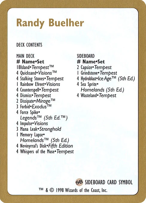 Randy Buehler Decklist, carta Magic di tipo Card
