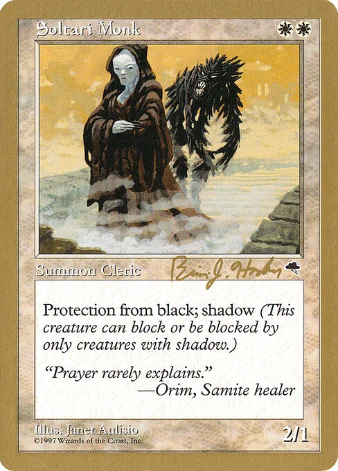 Soltari Monk, carta Magic di tipo Creature — Soltari Monk Cleric illustrata da Janet Aulisio