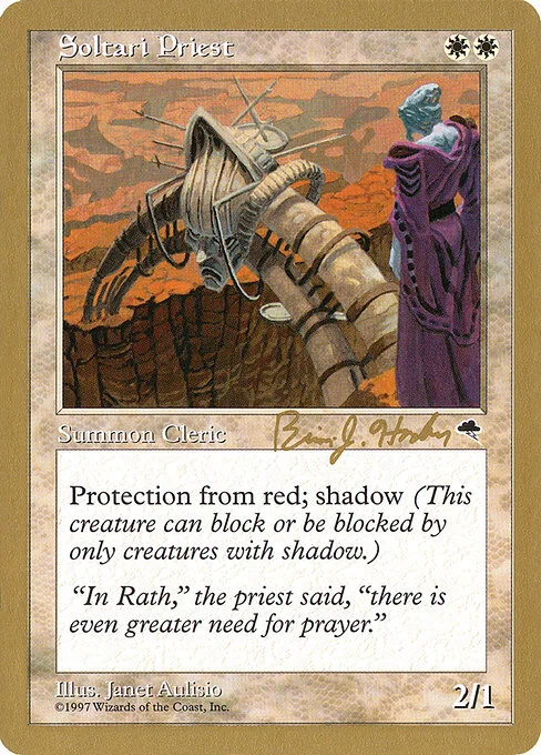 Soltari Priest, carta Magic di tipo Creature — Soltari Cleric illustrata da Janet Aulisio