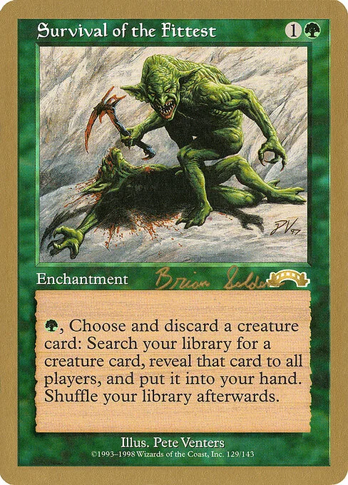 Survival of the Fittest, carta Magic di tipo Enchantment illustrata da Pete Venters
