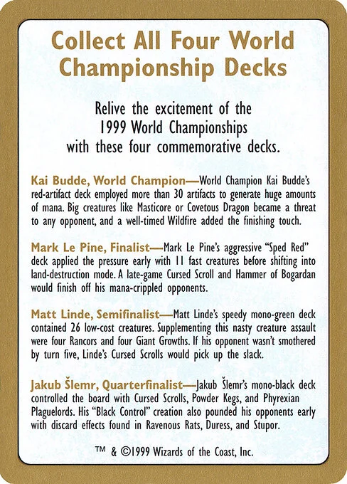 1999 World Championships Ad, carta Magic di tipo Card