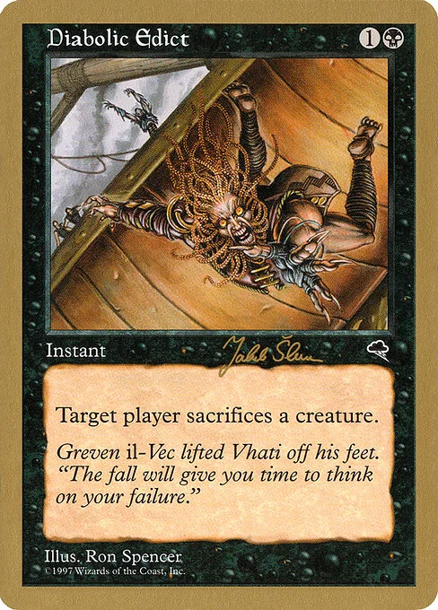 Diabolic Edict, carta Magic di tipo Instant illustrata da Ron Spencer