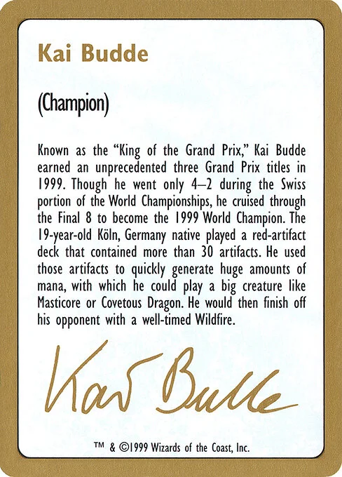 Kai Budde Bio, carta Magic di tipo Card