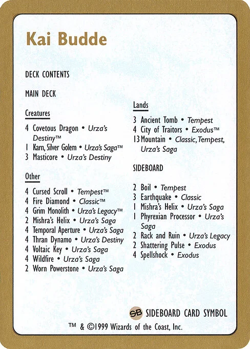 Kai Budde Decklist, carta Magic di tipo Card