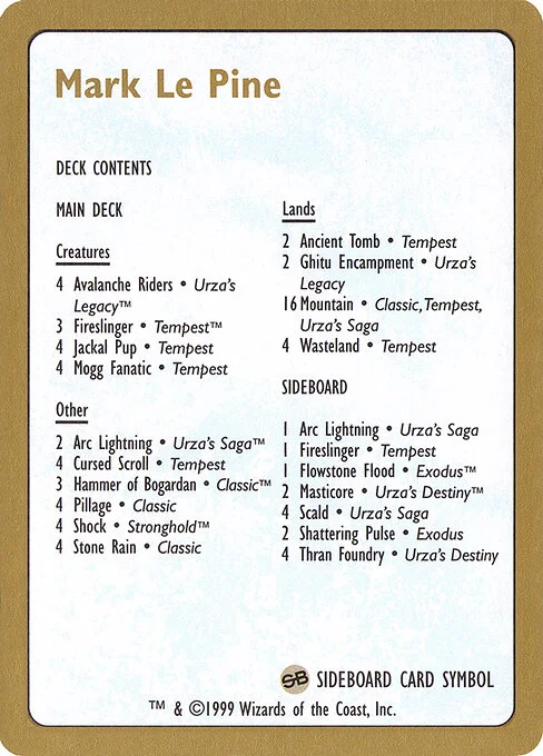 Mark Le Pine Decklist, carta Magic di tipo Card