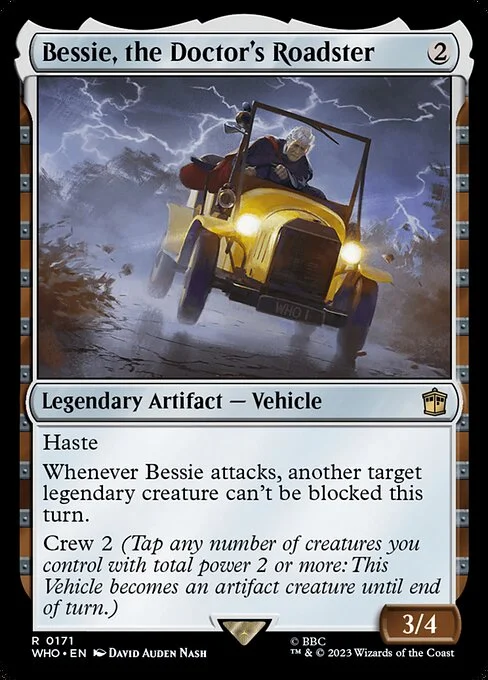 Bessie, the Doctor's Roadster, carta Magic di tipo Legendary Artifact — Vehicle illustrata da David Auden Nash