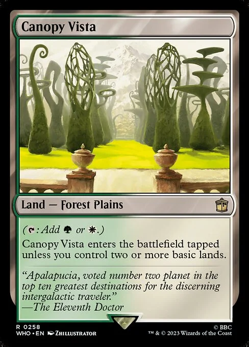 Canopy Vista, carta Magic di tipo Land — Forest Plains illustrata da Zhillustrator