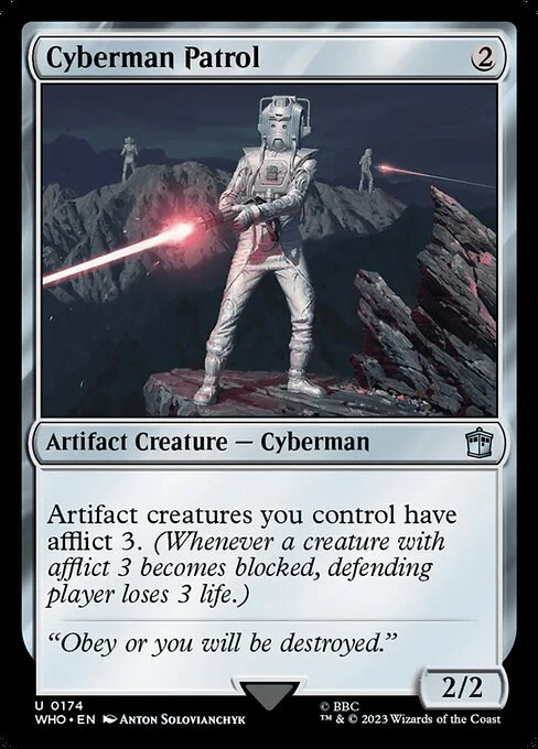 Cyberman Patrol, carta Magic di tipo Artifact Creature — Cyberman illustrata da Anton Solovianchyk