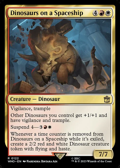 Dinosaurs on a Spaceship, carta Magic di tipo Creature — Dinosaur illustrata da Narendra Bintara Adi