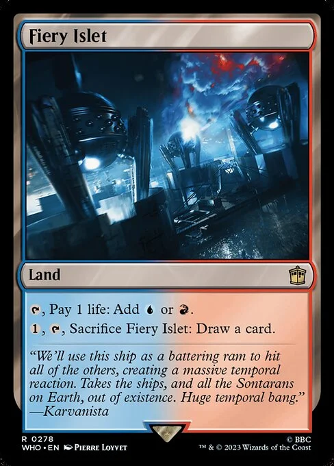 Fiery Islet, carta Magic di tipo Land illustrata da Pierre Loyvet