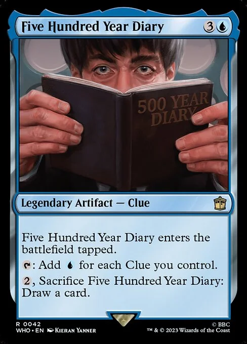Five Hundred Year Diary, carta Magic di tipo Legendary Artifact — Book Clue illustrata da Kieran Yanner