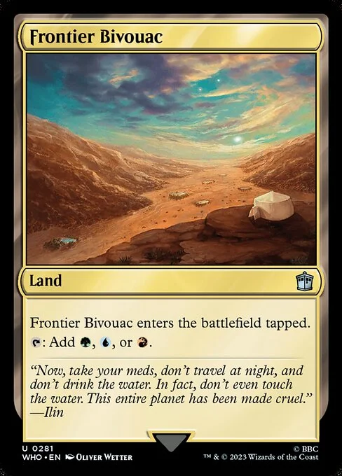 Frontier Bivouac, carta Magic di tipo Land illustrata da Oliver Wetter