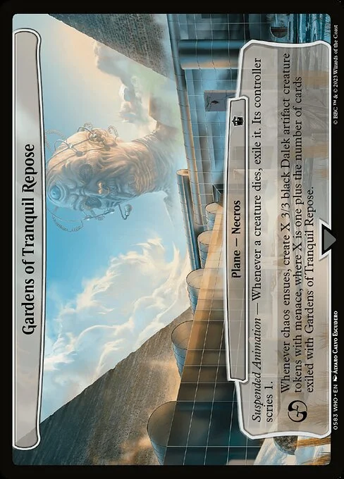Gardens of Tranquil Repose, carta Magic di tipo Plane — Necros illustrata da Álvaro Calvo Escudero