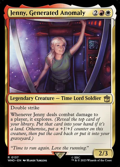 Jenny, Generated Anomaly, carta Magic di tipo Legendary Creature — Time Lord Soldier illustrata da Mandy Jurgens