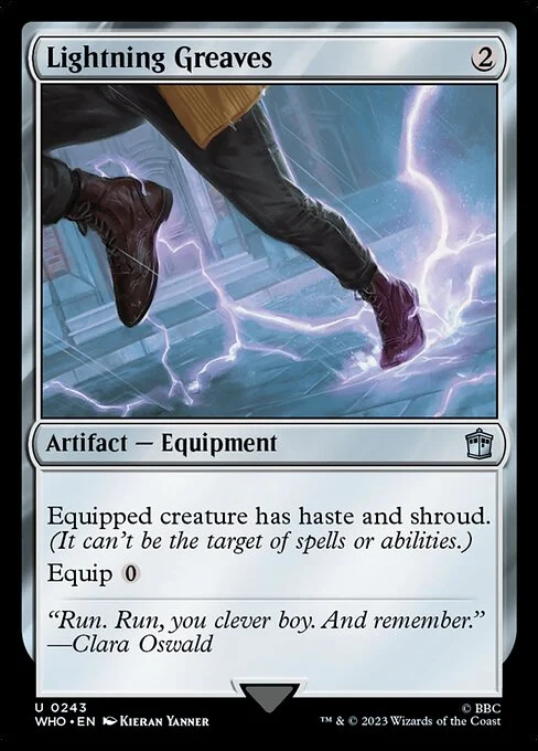 Lightning Greaves, carta Magic di tipo Artifact — Equipment illustrata da Kieran Yanner