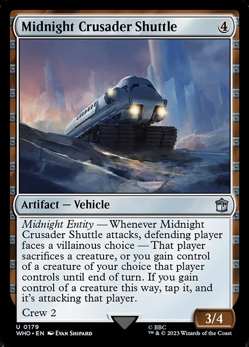 Midnight Crusader Shuttle, carta Magic di tipo Artifact — Vehicle illustrata da Evan Shipard