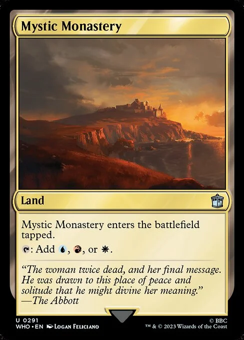 Mystic Monastery, carta Magic di tipo Land illustrata da Logan Feliciano