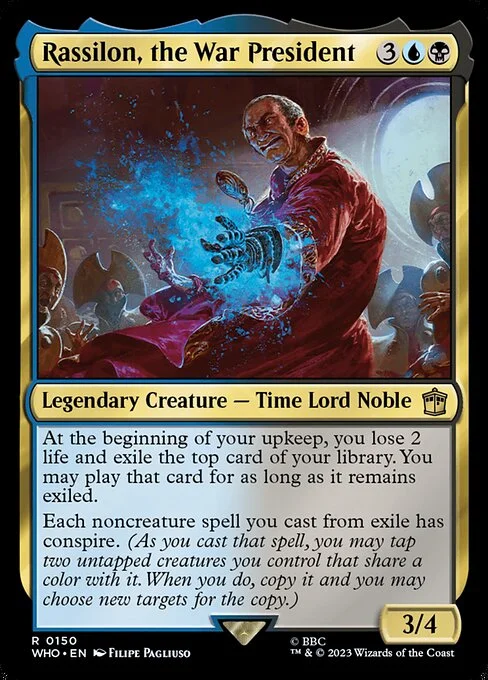 Rassilon, the War President, carta Magic di tipo Legendary Creature — Time Lord Noble illustrata da Filipe Pagliuso
