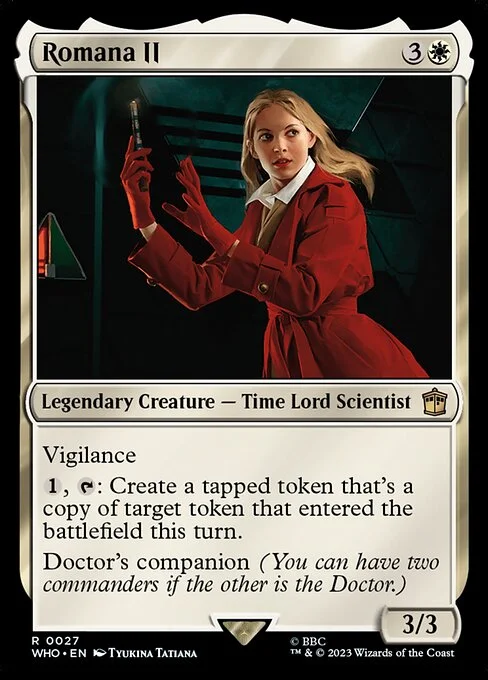 Romana II, carta Magic di tipo Legendary Creature — Time Lord Scientist illustrata da Tyukina Tatiana