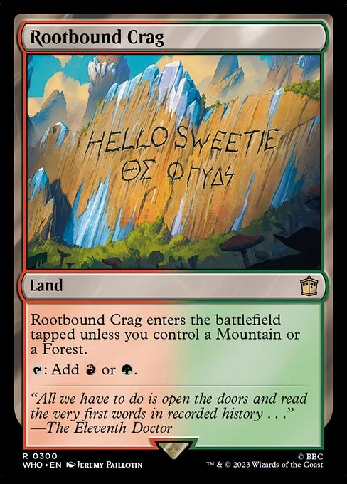 Rootbound Crag, carta Magic di tipo Land illustrata da Jeremy Paillotin