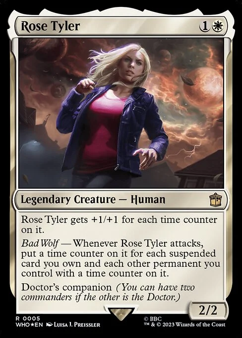 Rose Tyler, carta Magic di tipo Legendary Creature — Human illustrata da Luisa J. Preissler