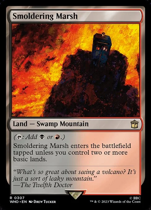 Smoldering Marsh, carta Magic di tipo Land — Swamp Mountain illustrata da Drew Tucker
