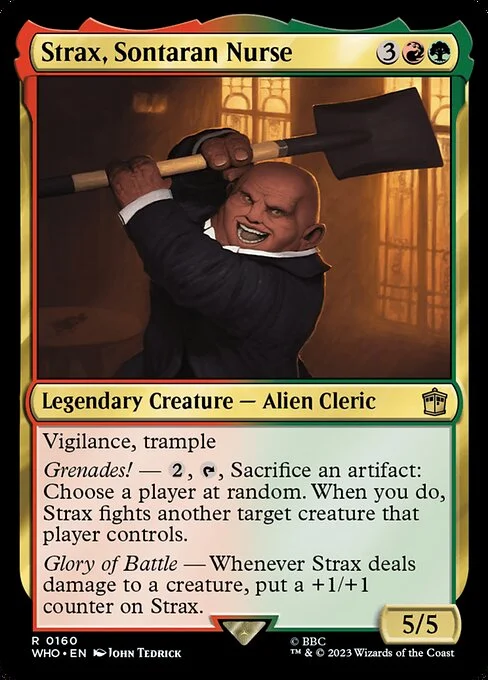Strax, Sontaran Nurse, carta Magic di tipo Legendary Creature — Alien Cleric illustrata da John Tedrick