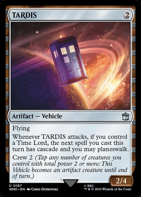 TARDIS, carta Magic di tipo Artifact — Vehicle illustrata da Chris Ostrowski