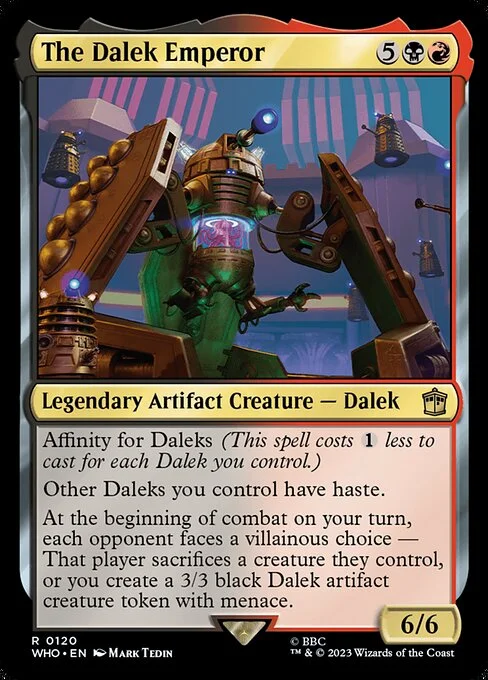 The Dalek Emperor, carta Magic di tipo Legendary Artifact Creature — Dalek illustrata da Mark Tedin