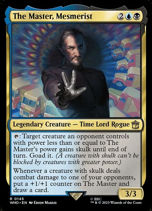 The Master, Mesmerist, carta Magic di tipo Legendary Creature — Time Lord Rogue illustrata da Erion Makuo