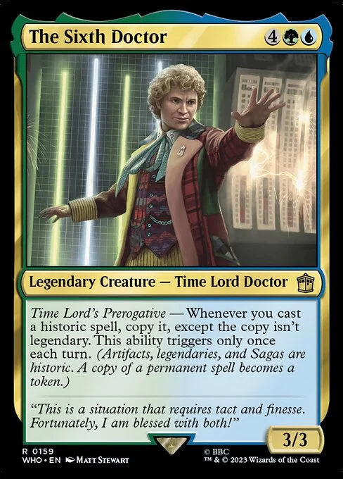 The Sixth Doctor, carta Magic di tipo Legendary Creature — Time Lord Doctor illustrata da Matt Stewart