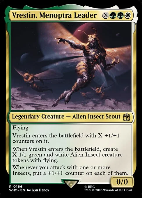 Vrestin, Menoptra Leader, carta Magic di tipo Legendary Creature — Alien Insect Scout illustrata da Ivan Dedov