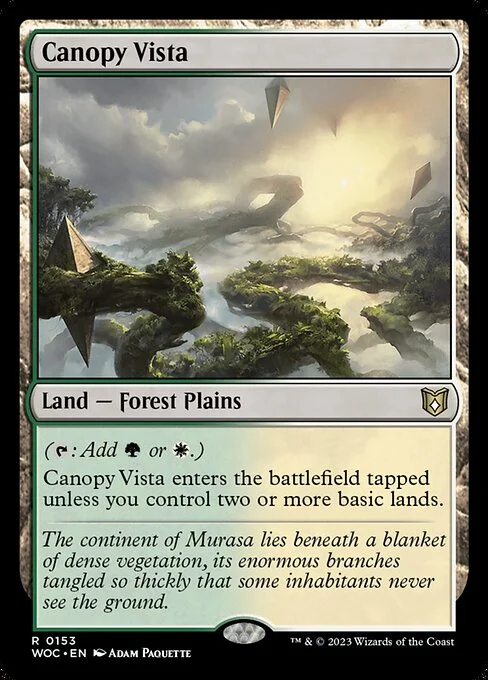 Canopy Vista, carta Magic di tipo Land — Forest Plains illustrata da Adam Paquette