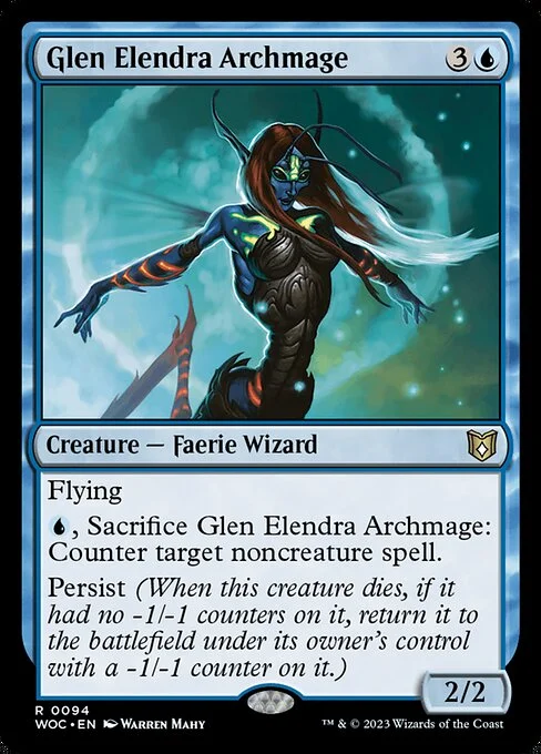 Glen Elendra Archmage, carta Magic di tipo Creature — Faerie Wizard illustrata da Warren Mahy