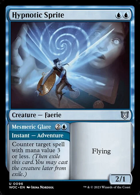 Hypnotic Sprite // Mesmeric Glare, carta Magic di tipo Creature — Faerie // Instant — Adventure illustrata da Irina Nordsol