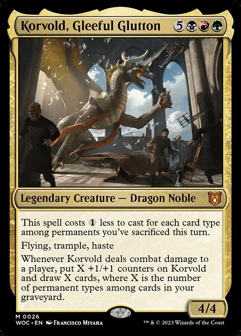 Korvold, Gleeful Glutton, carta Magic di tipo Legendary Creature — Dragon Noble illustrata da Francisco Miyara