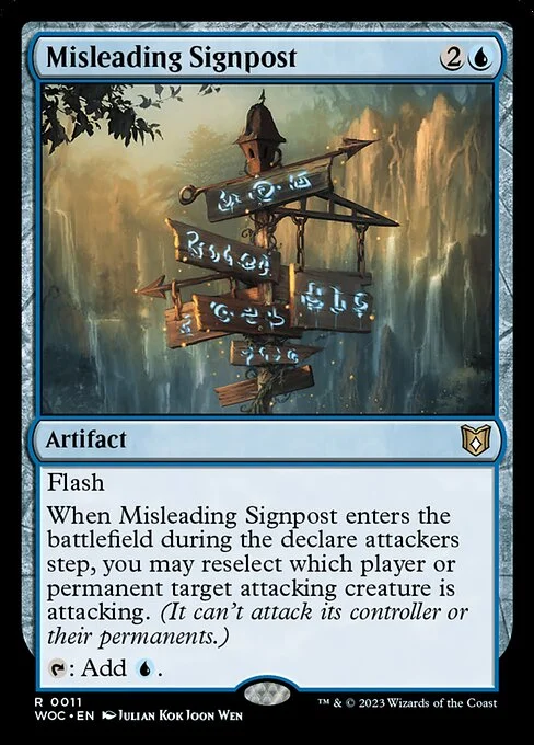 Misleading Signpost, carta Magic di tipo Artifact illustrata da Julian Kok Joon Wen