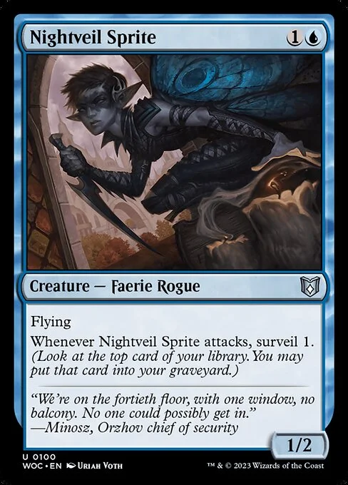 Nightveil Sprite, carta Magic di tipo Creature — Faerie Rogue illustrata da Uriah Voth