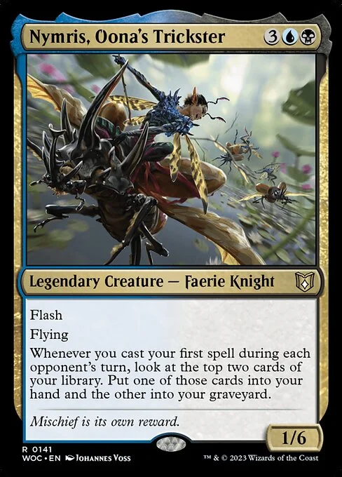 Nymris, Oona's Trickster, carta Magic di tipo Legendary Creature — Faerie Knight illustrata da Johannes Voss